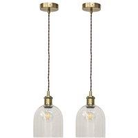 First Choice Lighting Set of 2 Belten - Clear Glass Cloche Antique Brass Retro Pendants