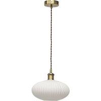 First Choice Lighting Baton - White Ribbed Oval Glass Antique Brass Retro Pendant Fitting