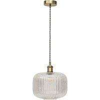 First Choice Lighting Batley Large - Clear Ribbed Glass Antique Brass Retro Pendant Fitting