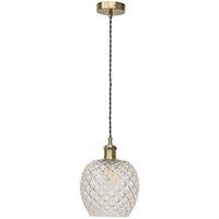 First Choice Lighting Baine - Clear Textured Glass Antique Brass Retro Pendant Fitting