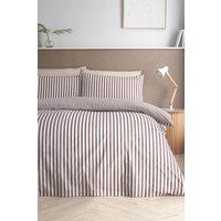 Catherine Lansfield 'Epping Textured Stripe' Reversible Duvet Cover Set in Chocolate | Size: King