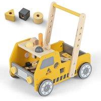 Gymax 2-in-1 Wooden Push Walker Kids Playset With Adjustable Speed & Storage in Yellow