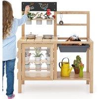 Gymax Toy Kitchen Kids Play Kitchen Outdoor With Plants Observation & Sink in Khaki