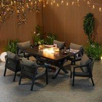 FURNITURE ONE 7 Pieces Aluminum Patio Furniture Set with Firepit Table in Dark Grey | Size: 1 Pack