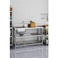 H&O Direct Stainless Steel One Compartment Sink with Shelves in Silver