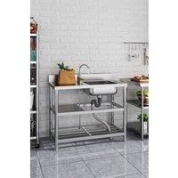 H&O Direct Stainless Steel Single Basin Sink with Shelves in Silver