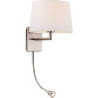 Netlighting Grand 1 Light Indoor Wall Light with Reading Lamp Brushed Steel Cream Shade E27 in Beige