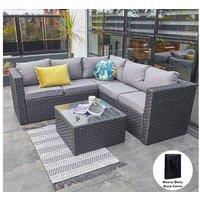 Furniture Maxi Vancouver 5 Seater Grey Rattan Corner Sofa Patio Set With Rain Cover in Black
