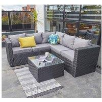 Furniture Maxi Vancouver 5 Seater Rattan Corner Sofa Patio Set in Black