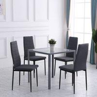 HOMCOM High Back Dining Chairs Upholstered Linen Touch Fabric Accent Chairs in Grey