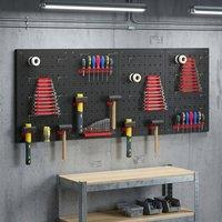 HOMCOM 38 Pcs Wall-Mounted Pegboard with Hooks & Storage Shelves in Black | Size: 60 cm