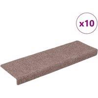 Berkfield Home Stair Mats 10 pcs Brown 65x21x4 cm Needle Punch | Size: Medium