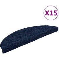 Berkfield Home Self-adhesive Stair Mats 15 pcs Navy 56x17x3 cm Needle Punch | Size: Medium