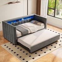 Direct Wicker Multifunctional Pull-out Sofa Bed with USB-Type-C port, LED lighting in Dark Grey | Size: Single