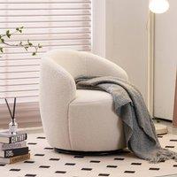 Direct Wicker Teddy Fabric Swivel Accent Armchair Barrel Chair in White | Size: 1 Pack