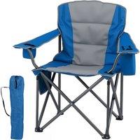 Gymax Folding Camping Chair Outdoor Padded Chair With Zippered Cooler Pouch in Blue