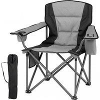 Gymax Folding Camping Chair Outdoor Padded Chair With Zippered Cooler Pouch in Grey