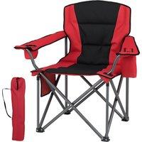 Gymax Folding Camping Chair Outdoor Padded Chair With Zippered Cooler Pouch in Red