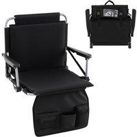 Gymax Folding Bleacher Chairs Stadium Seat With Back Support Padded Cushions in Black
