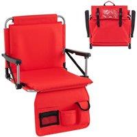 Gymax Folding Bleacher Chairs Stadium Seat With Back Support Padded Cushions in Red