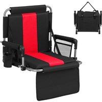 Gymax 54cm Wide Stadium Seat Folding Bleacher Chairs With Armrest Cup Holder in Red