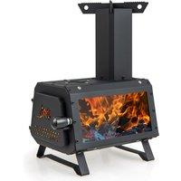 Gymax Portable Wood Burning Stove Camping Stove Heater 2 Cooking Positions in Black