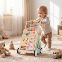 CASART Wooden Baby Walker Babies Push Walker w/Storage Basket Walking Toy