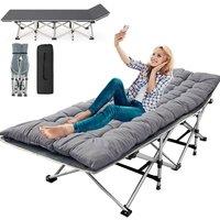 Nordara 176x64cm With Cushion Heavy Duty Folding Camping Cot with Carry Bag in Grey | Size: 176x64 cm
