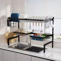 Toque Over Sink Dish Drying Rack 2 Tier Adjustable Drainer Rack Space Saving in Black