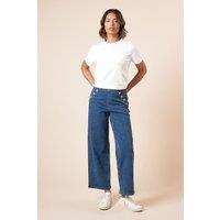 Dorothy Perkins Women's Military Button Detail Wide Leg Jean in Mid Blue | Size: 18
