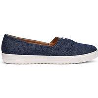 Hotter Women's Wide Fit 'Laurel' Canvas Slip-Ons in Dark Blue | Size: 6.5