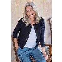 WoolOvers Women's Silk Cotton Cropped 3/4 Sleeve Cardigan in Navy | Size: Medium