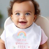 Aye Do Gifts Women's Personalised Born in 2026 Rainbow Baby Outfit: Bib in White