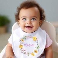 Aye Do Gifts Women's Personalised Colourful Flowers Baby Outfit: Bib in White