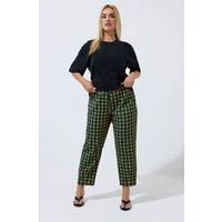 Yours Women's Gingham Barrel Trousers in Dark Green | Size: 18
