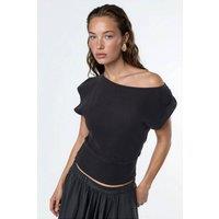 Busem Women's Boat Neck Ribbed Blouse in Black | Size: Large