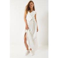 Bianco Lucci Women's V-Neck Vest & Maxi Skirt Two-Piece Coord Set in White | Size: Large