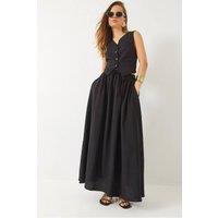 Bianco Lucci Women's V-Neck Vest & Maxi Skirt Two-Piece Coord Set in Black | Size: Large