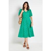 Wallis Women's Floral Broderie Fit & Flare Midi Dress in Green | Size: 12