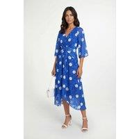 Wallis Women's Polka Dot Burn Out Twist Midaxi Dress in Blue | Size: 18
