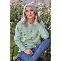 WoolOvers Women's Flower Trellis Jumper in Green | Size: Medium