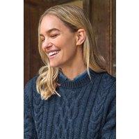 WoolOvers Women's Pure Wool Aran Crew Neck Jumper in Blue | Size: Medium