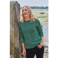 WoolOvers Women's Pure Wool Aran Crew Neck Jumper in Green | Size: Large