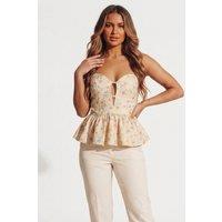 Femme Luxe Women's Floral Sweetheart Neck Strapless Corset Style Top in Yellow | Size: 12-14