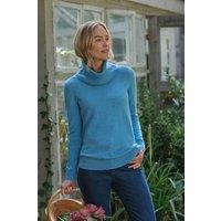WoolOvers Women's Cashmere Merino Long Sleeve Cowl Neck Jumper in Blue | Size: 2XL