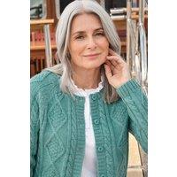 WoolOvers Women's Cable Button Cardigan in Green | Size: Large