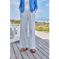 WoolOvers Women's Wide Leg Full Length Linen Trousers in Blue | Size: 10S