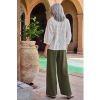 WoolOvers Women's Wide Leg Full Length Linen Trousers in Olive | Size: 14S