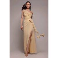 Goddiva Women's One Shoulder Cowl With Bow Detail Maxi Dress in Yellow | Size: 10
