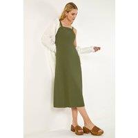 Roman Women's Linen Blend Lace Trim Midi Dress in Khaki | Size: 20